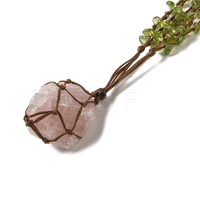 Natural Rose Quartz Braided Bead Pendant Necklacess NJEW-K258-05D-1