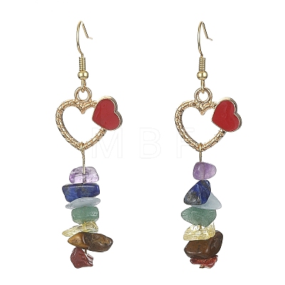 2 Pair 2 Color Natural Mixed Gemstone Chips Dangle Earrings EJEW-JE05344-1