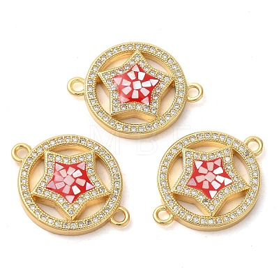 Rack Plating Brass Micro Pave Clear Cubic Zirconia Ring with Star Links Connector Charms KK-K385-086G-1
