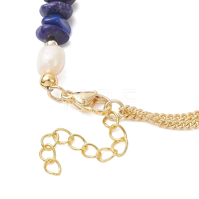 Natural Lapis Lazuli Chip Beads Link Bracelets BJEW-JB12884-02-1