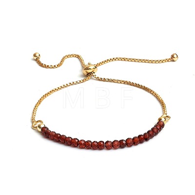 Natural Garnet Faceted Round Beaded Adjustable Brass Box Chain Slider Bracelets for Women QE7421-4-1
