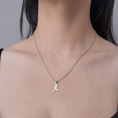 201 Stainless Steel Running Girl Pendant Necklace NJEW-OY001-30-1