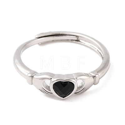 Hand with Heart Natural Dyed & Heated Black Agate Agate Adjustable Rings RJEW-Q817-06P-03-1