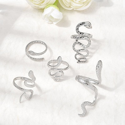 5Pcs 304 Stainless Steel Open Cuff Rings for Women RJEW-K313-05P-1
