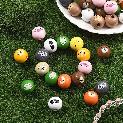 100Pcs 10 Styles Animal Themes Printed Wood European Beads WOOD-YW0001-87-1