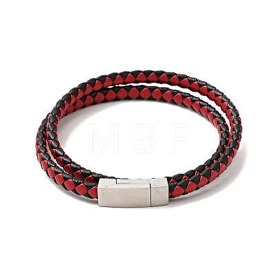Microfiber Leather Braided Double Loops Wrap Bracelet with 304 Stainless Steel Magnetic Clasp for Men Women BJEW-C021-08-P-1