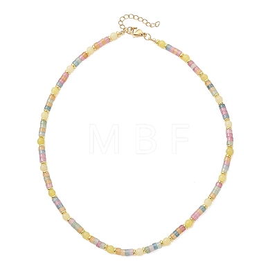 Round Natural Lemon Jade & Dyed Natural White Jade Heishi Beaded Necklaces for Women NJEW-JN06001-1