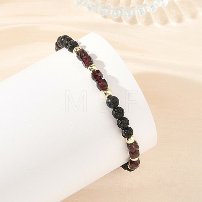 4Pcs 4 Styles Natural Mixed Stone Faceted Cube and Round Natural Lava Rock Beaded Stretch Bracelets for Women BJEW-JB14250-02-1
