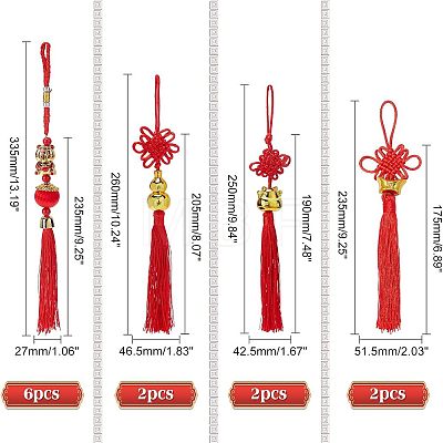 12Pcs 4 Styles Polyester Tassel Pendant Decorations HJEW-FH0001-12-1