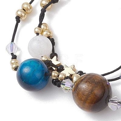 Natural White Jadee & Grade AB Tiger Eye & Tiger Eye & Nylon Thread Adjustable Multi-strand Bracelets BJEW-MZ00238-03-1