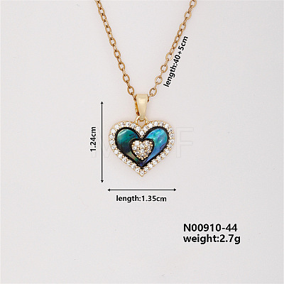 Vintage Brass Micro Pave Cubic Zirconia Heart Pendant Necklace for Women MF6183-2-1