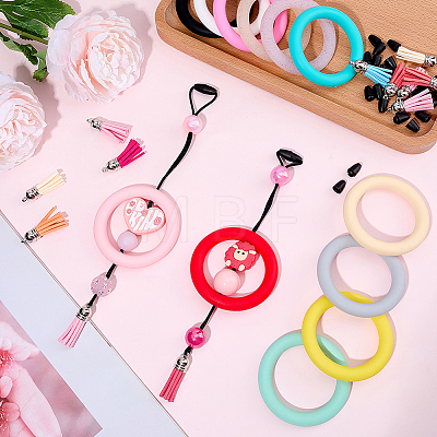 12Pcs 12 Colors Ring Silicone Beads SIL-BM0001-11-1