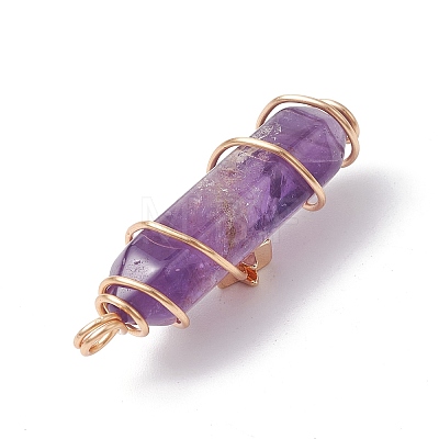 Natural Amethyst Copper Wire Wrapped Pendants PALLOY-JF02535-02-1