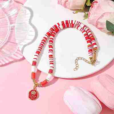2Pcs 2 Style Alloy Enamel Flower Pendant Necklaces Set NJEW-JN04537-1