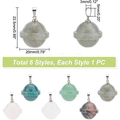 Unicraftale 6Pcs 6 Styles Natural Mixed Stone Pendants FIND-UN0001-38-1