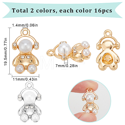 32Pcs 2 Colors ABS Plastic Imitation Pearl Pendants ALRI-SC0001-27-1