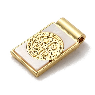 Rack Plating Religion Brass Pave Shell Rectangle Pendants KK-K345-14G-02-1