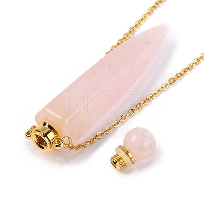 Natural Rose Quartz Bullet Shaped Perfume Bottle Pendant Necklaces G-B089-02G-02-1