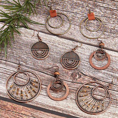 ANATTASOUL 4 Pairs 4 Styles Alloy & Iron & Wood Dangle Earrings with Iron Pins EJEW-AN0004-58-1