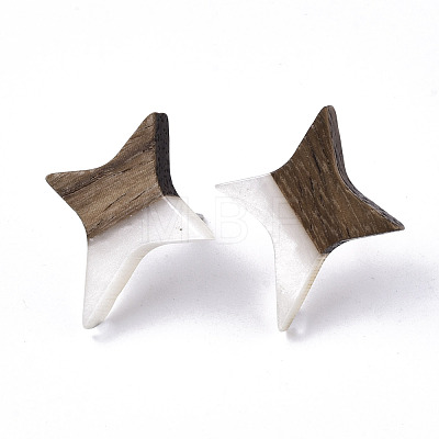 Resin & Walnut Wood Stud Earrings EJEW-N017-004A-1