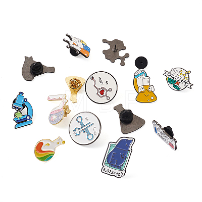 Yilisi 16Pcs 16 Style Chemistry Science Alloy Enamel Brooches Set JEWB-YS0001-01-1