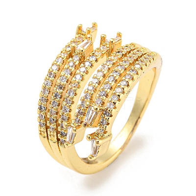 Rack Plating Brass Micro Pave Cubic Zirconia Open Cuff Ring for Women RJEW-F153-03G-1