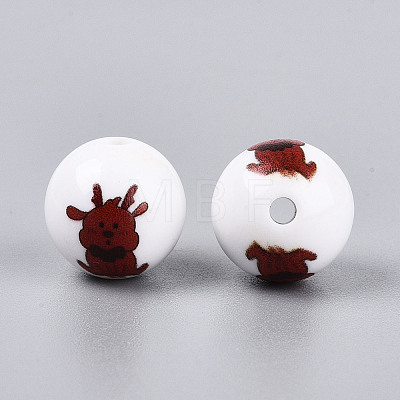 Christmas Printed Opaque Acrylic Round Beads OACR-T029-08B-1