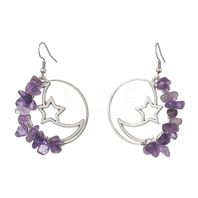 Alloy Natural Amethyst Moon with Star Dangle Earrings EJEW-JE06804-01-1
