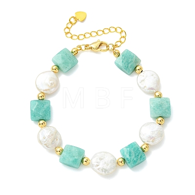Natural Amazonite & Keshi Pearl Beaded Bracelets for Women BJEW-JB14007-01-1