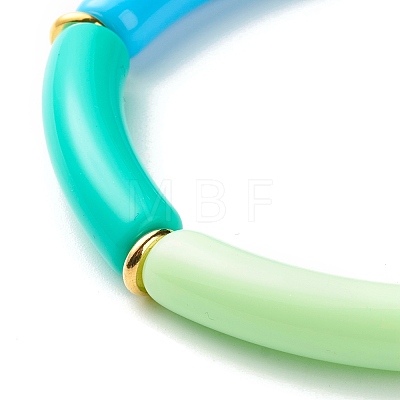 Curved Tube Opaque Acrylic Beads Stretch Bracelet for Teen Girl Women BJEW-JB06940-02-1