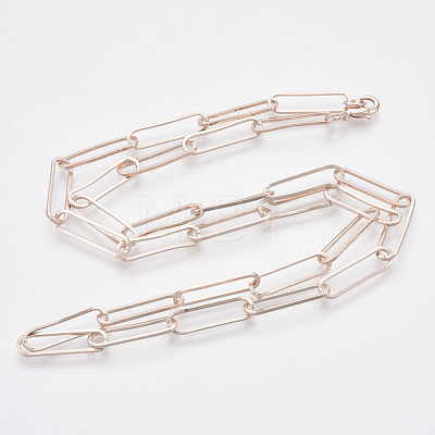 Brass Flat Oval Paperclip Chain Necklace Making MAK-S072-08B-RG-1