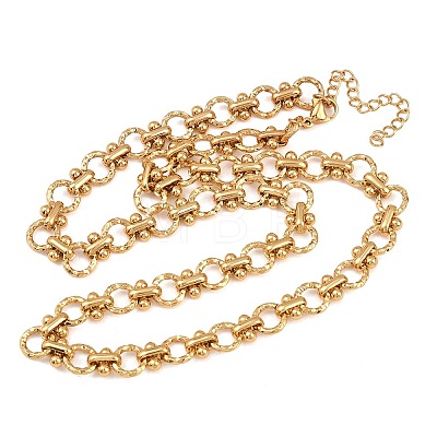 8MM 304 Stainless Steel Textured Ring Link Chain Necklaces NJEW-Z105-04G-01-1