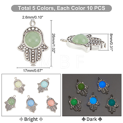   50Pcs 5 Colors Synthetic Luminous Stone Pendants PALLOY-PH0001-97-1