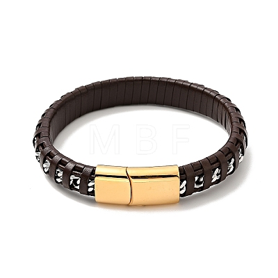 Leather & 304 Stainless Steel Rope Braided Cord Bracelet with Magnetic Clasp for Men Women BJEW-C021-14-1