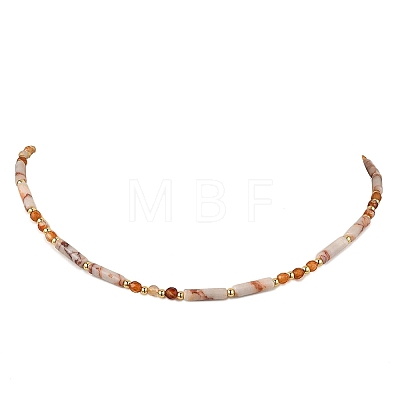 Natural Red Netstone Column & Faceted Round Red Agate Beaded Necklaces for Women NJEW-JN05647-1