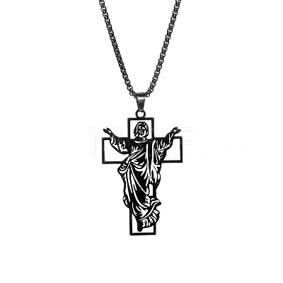 Vintage Stainless Steel Cross Pendant Necklace for Men MW5712-3-1