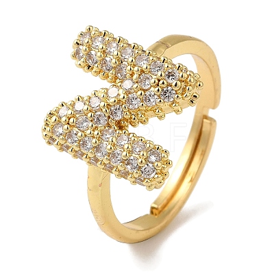 Rack Plating Letter Brass Micro Pave Clear Cubic Zirconia Adjustable Rings for Women KK-S391-03G-N-1