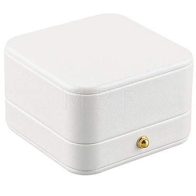 Square Imitation Leather Couple Ring Storage Boxes with Velvet Inside and Golden Findings CON-WH20005-23C-1