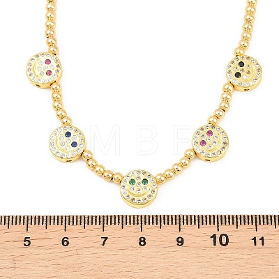 Brass Micro Pave Colorful Cubic Zirconia Smiling Face Round Beaded Bib Necklaces for Women NJEW-F364-07B-G-1