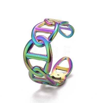 Rainbow Color Ion Plating(IP) 304 Stainless Steel Hollow Open Cuff Ring for Women RJEW-A005-25MC-1
