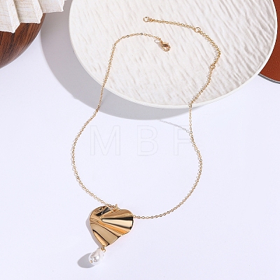 Zinc Alloy Textured Pendant Necklaces with Round Plastic Pearl Tassel FS-WG222B6-01-1
