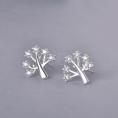 925 Sterling Silver Micro Pave Clear Cubic Zirconia Tree Stud Earrings FS-WG69278-01-1