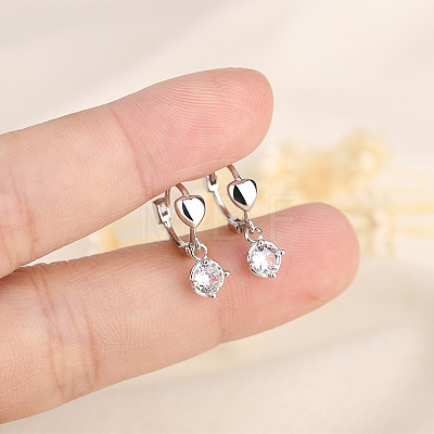 Heart Brass Clear Cubic Zirconia Hoop Earrings FS-WG767CD-02-1
