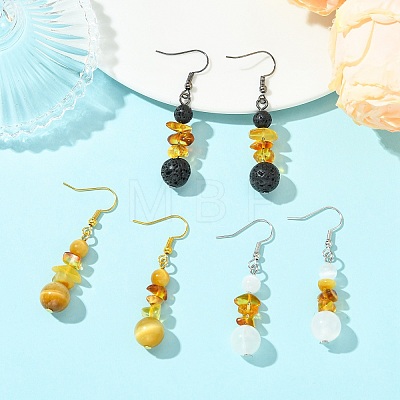 3 Pairs 3 Styles Natural Gemstone Beaded Dangle Earrings EJEW-JE07091-1