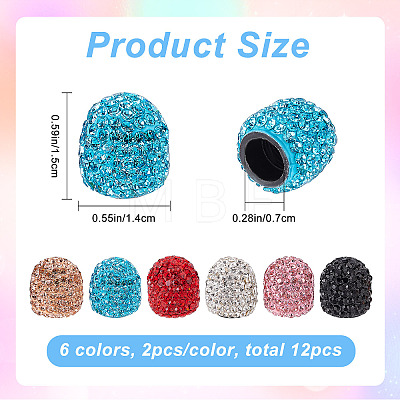 12Pcs 6 Colors Polymer Clay Rhinestone Bling Valve Stem Caps FIND-CP0001-37-1