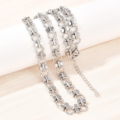 8MM 304 Stainless Steel Textured Ring Link Chain Necklaces NJEW-Z105-04P-03-1