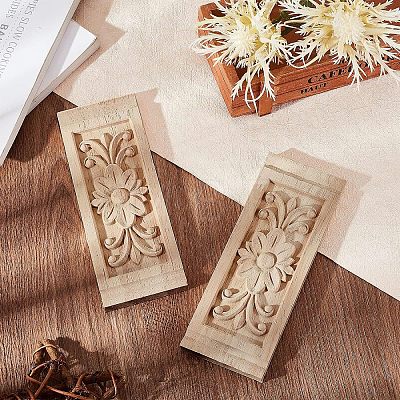 Natural Solid Wood Carved Onlay Applique Craft WOOD-FH0001-11-1