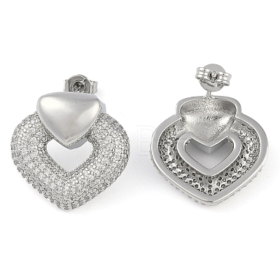 Heart Clear Cubic Zirconia Stud Earrings EJEW-Q387-03P-1