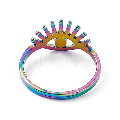 Ion Plating(IP) 201 Stainless Steel Evil Eye Adjustable Ring for Women RJEW-K238-13M-1