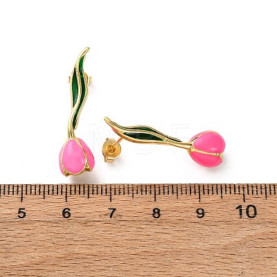Brass Enamel Stud Earrings EJEW-F390-02G-02-1